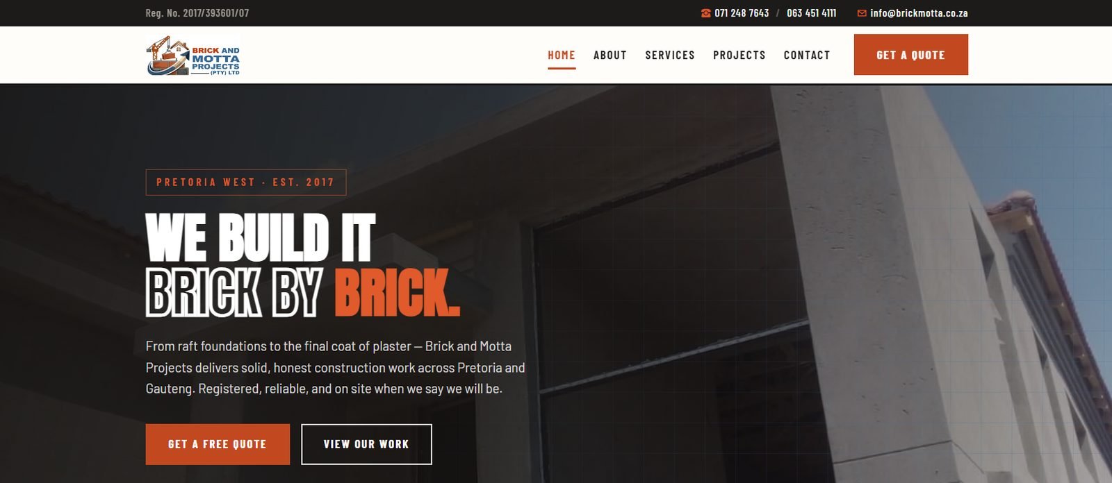 Brick and Motta Projects, a website built by Nova Site