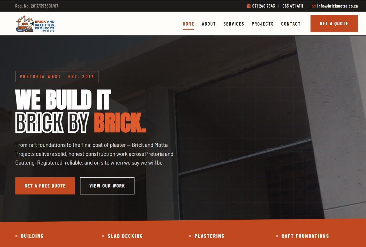 Brick and Motta Projects website homepage
