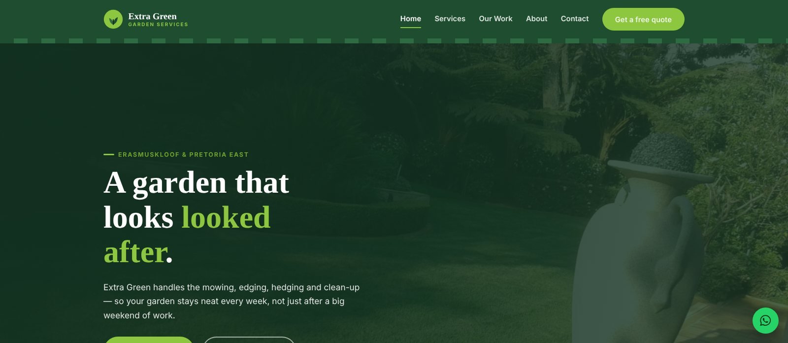 Extra Green Garden Services, a website built by Nova Site