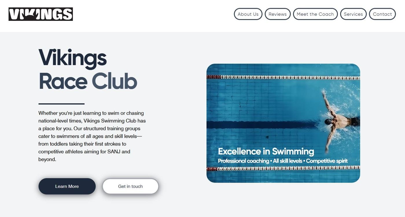 Vikings Race Club swimming website homepage
