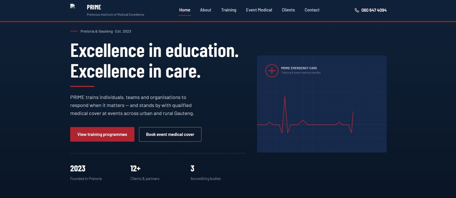 PRIME Medical Training, a website built by Nova Site