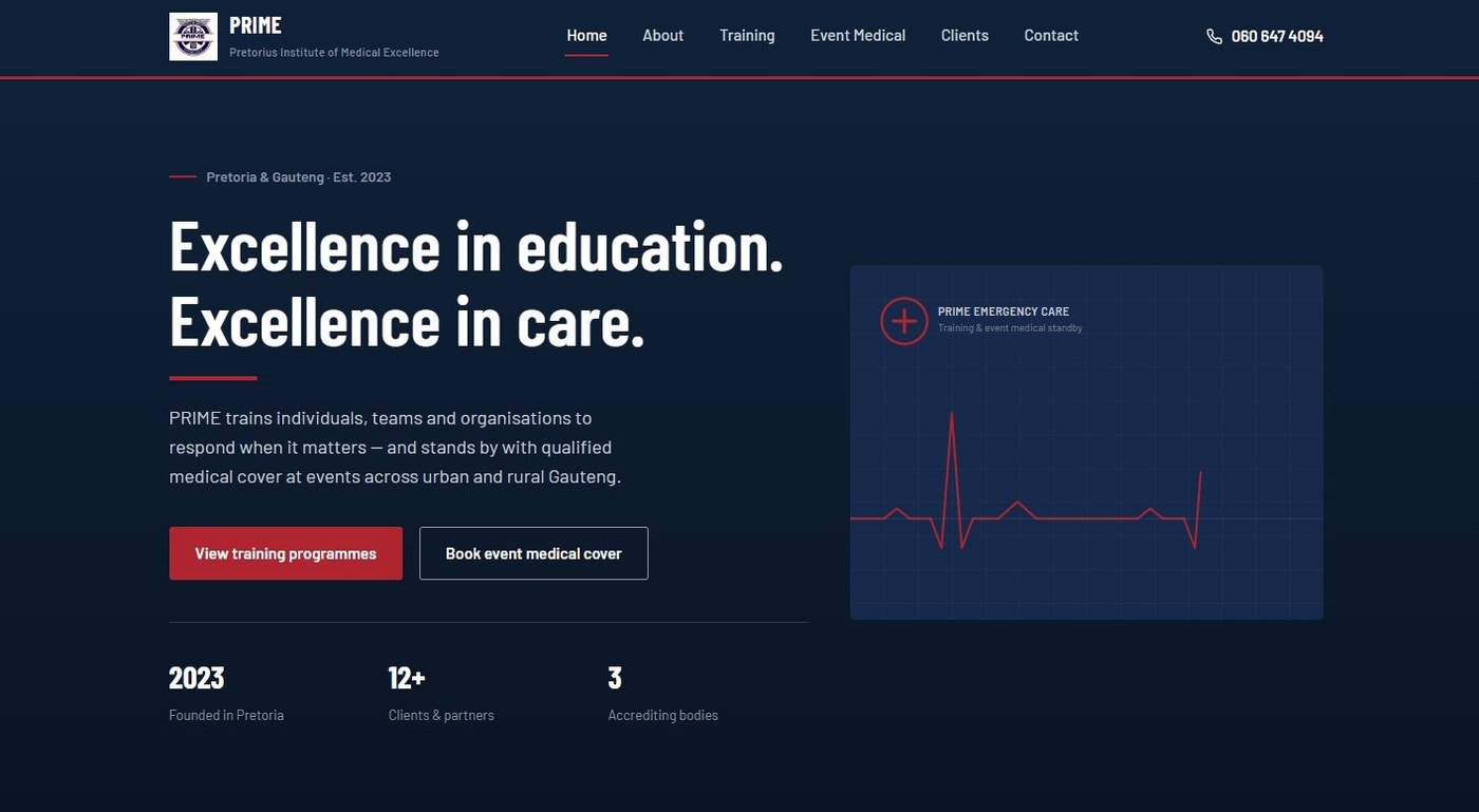 PRIME Medical Training website homepage