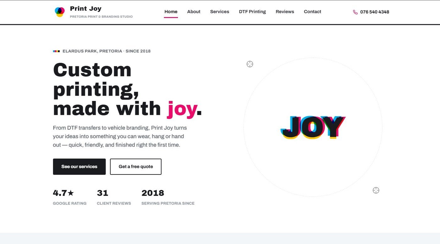 Print Joy website homepage