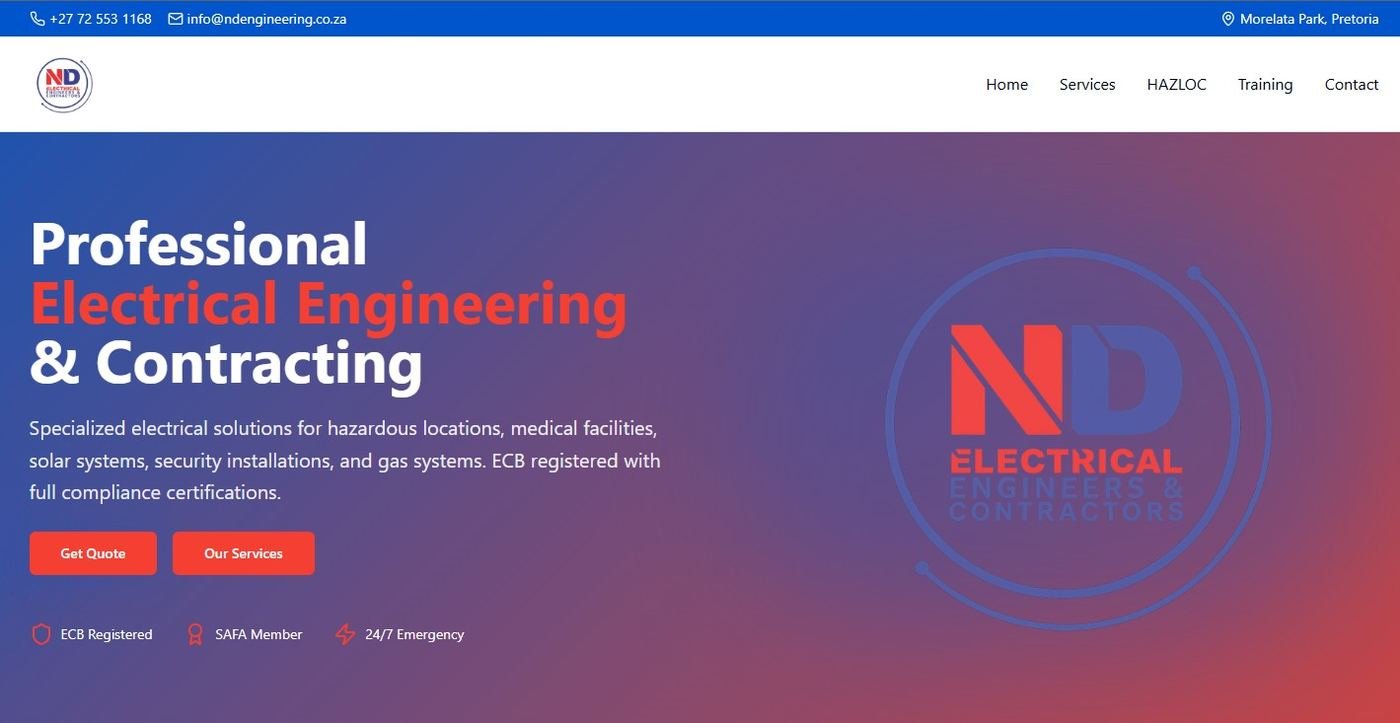 ND Electrical Engineers and Contractors website homepage